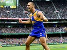 2018 AFL Grand Final. Dom Sheed of the Eagles celebrates kicking a goal during the 2018 AFL Grand Final.