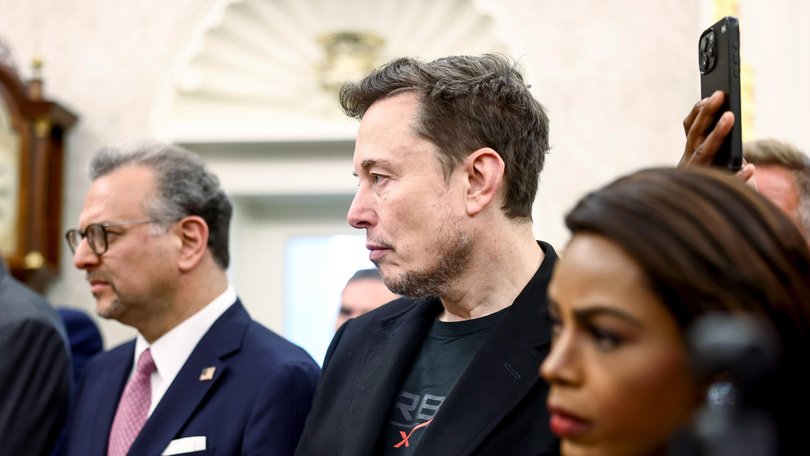 Elon Musk was on the sidelines when Cyril Ramaphosa, South Africa's president, visited the the Oval Office of the White House in Washington, DC, US, on Wednesday, May 21, 2025. 