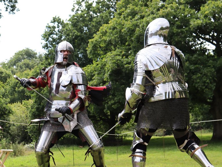 A mock sword fight has turned critical at a UK castle.