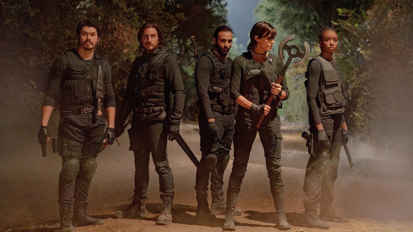 Henry Golding, Luca Marinelli, Marwan Kenzari, Charlize Theron and KiKi Layne in The Old Guard 2.