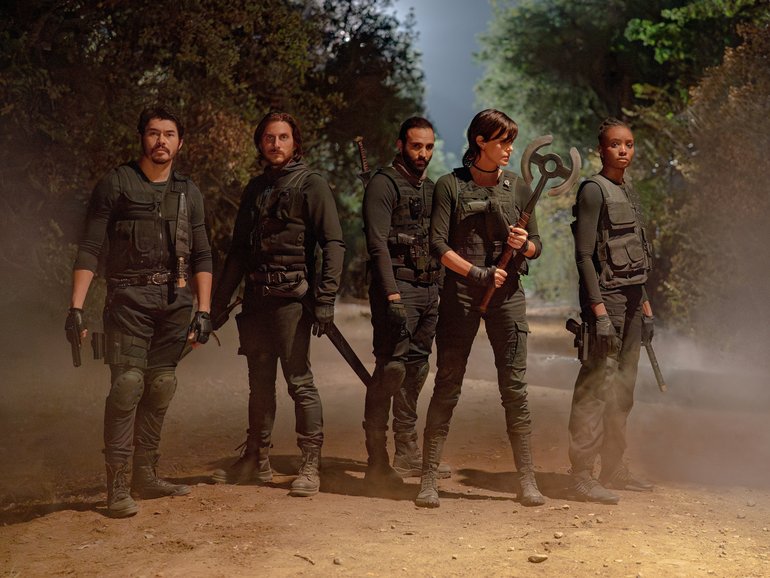 Henry Golding, Luca Marinelli, Marwan Kenzari, Charlize Theron and KiKi Layne in The Old Guard 2.