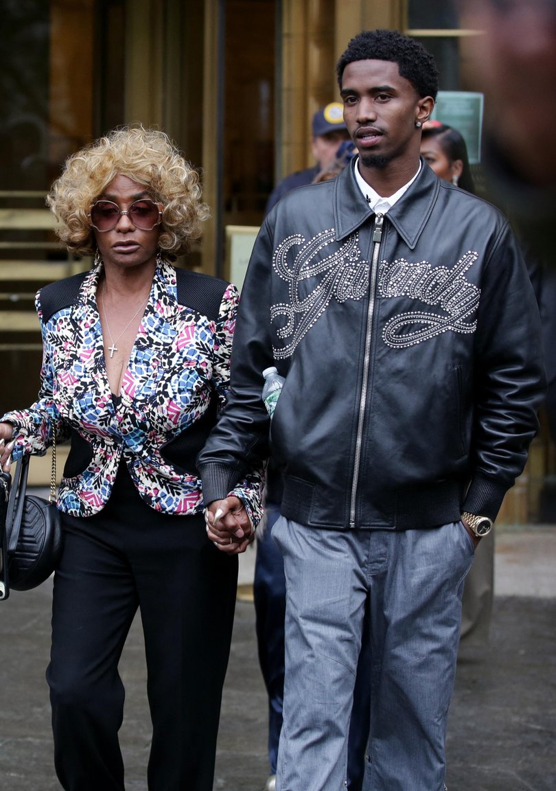 Janice Combs  mother of Sean "Diddy" Combs and her grandson King Combs (R), depart Manhattan's Federal Court in New York City on May 13, 2025. 