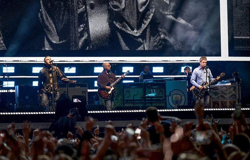 Oasis perform on stage during the opening night of their Live 25' Tour at Principality Stadium on July 04, 2025 in Cardiff, Wales.