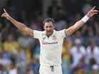Australia's Mitchell Starc celebrates taking the wicket of West Indies' John Campbell in Barbados.