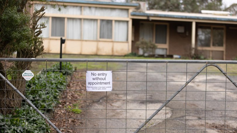 A warning is posted outside Simon Patterson’s house. Picture: NewsWire / Diego Fedele