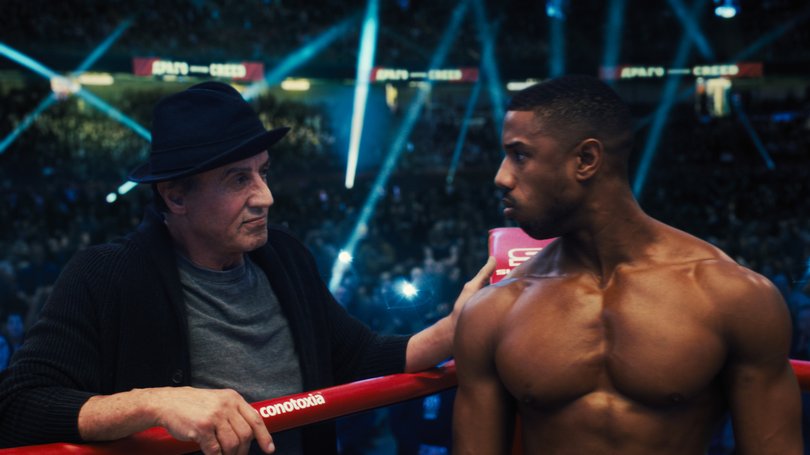 Sylvester Stallone and Michael B. Jordan in Creed II.