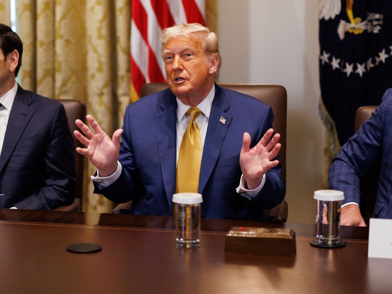 United States President Donald  Trump announces the proposes tariffs at Cabinet meeting.