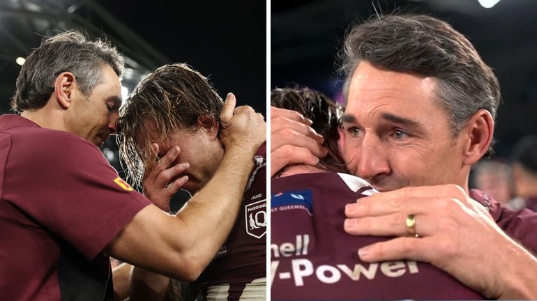Cameron Munster and Billy Slater shed tears after the emotional victory. 