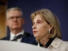 Minister for Home Affairs Tony Burke watches on as Special Envoy to Combat Anti-Semitism Jillian Segal discussees the action plan.