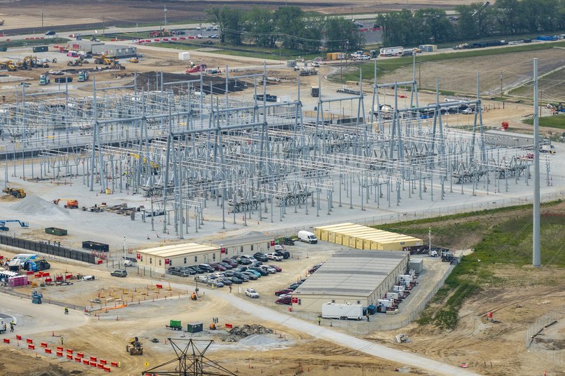 An electrical substation servicing the new Amazon Web Services facility.