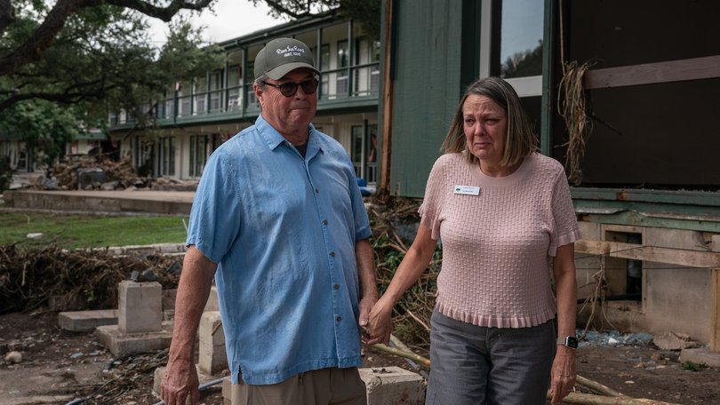 Scott Towery, manager of the River Inn, and his wife Connie helped people to evacuate from the floods in Hunt, Texas.