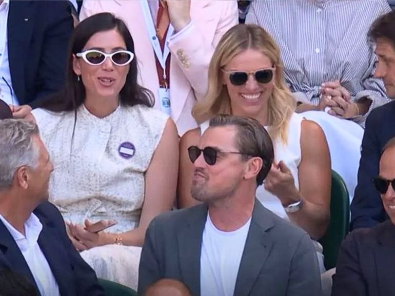 Leonardo DiCaprio was spotted at Wimbledon chatting to former tennis stars Dominika Cibulkova and Garbine Muguruza.