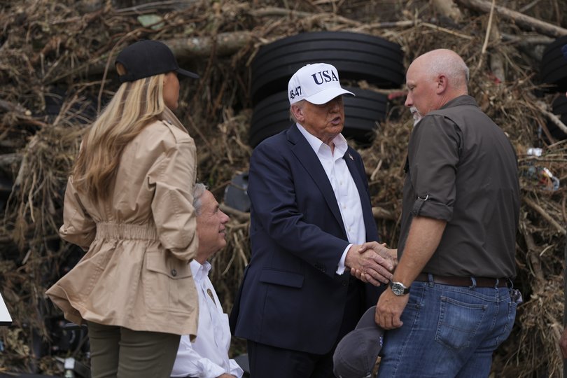 President Donald Trump and first lady Melania Trump speak with Rep. Chip Roy (R-Texas) in Kerrville.