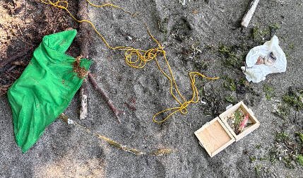 The cloth, string, box and toe.