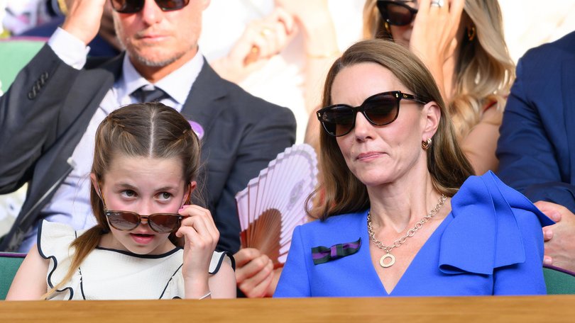Princess Charlotte and mum Kate watch the men’s final at Wimbledon.
