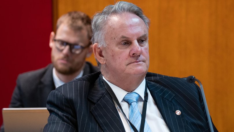 Mark Latham at a committee hearing in the NSW Parliament. Picture: NewsWire/ Christian Gilles