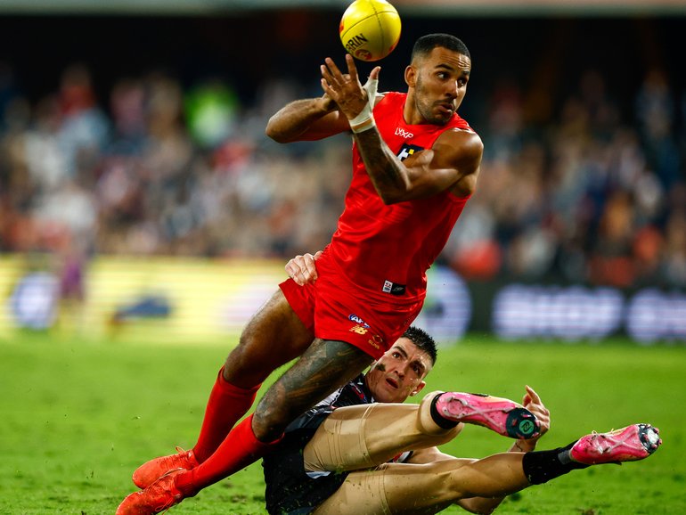 Touk Miller was injured in the Collingwood clash.