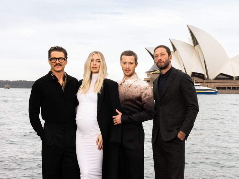 Pedro Pascal, Vanessa Kirby, Joseph Quinn and Ebon Moss-Bachrach in Sydney promoting The Fantastic Four: First Steps.