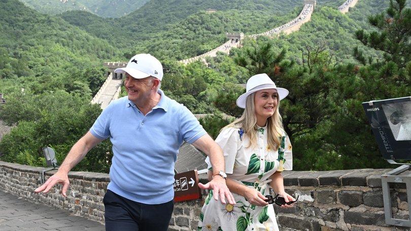 Prime Minister Anthony Albanese and partner Jodie Haydon at the Great Wall of China at Badaling near Beijing.