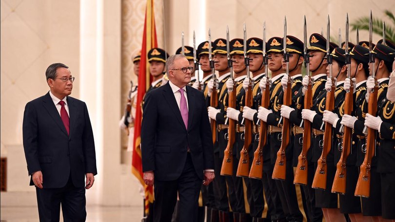 Anthony Albanese met Premier Li Qiang at the Great Hall of the People in Beijing.