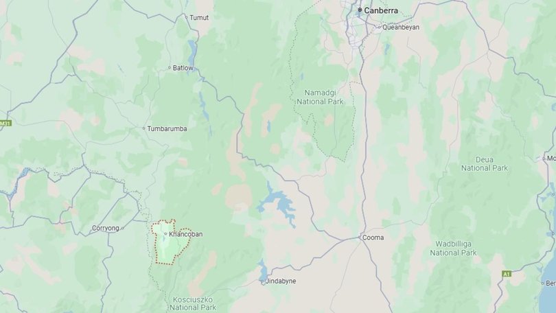 The plane's last known position was in the Snowy Mountains, east of Khancoban, NSW. Picture: Supplied / Google Maps