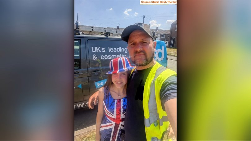 British schoolgirl Courtney Wright, 12, was told she couldn’t wear a Union Jack dress to school for diversity day and had to be picked up by her father, Stuart Field.