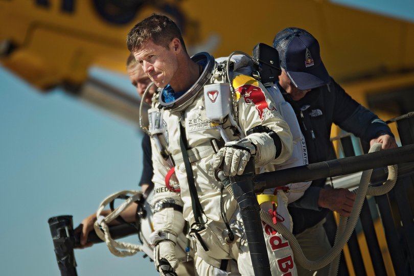 Pilot Felix Baumgartner of Austria jumps out from the capsule during the final manned flight for the Red Bull Stratos mission in Roswell, New Mexico, USA on October 14, 2012 Picture: Red Bull Stratos Picture: Red Bull Stratos