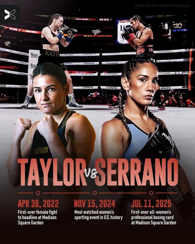 Promotional poster for the boxing match between Katie Taylor and Amanda Serrano.