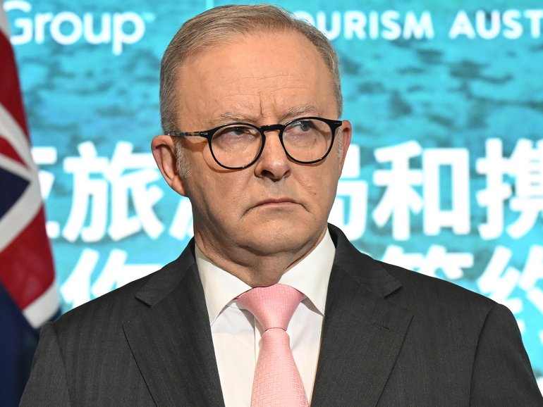 Prime Minister Anthony Albanese at a press conference in China this week where he also spoke about the Middle East conflict.