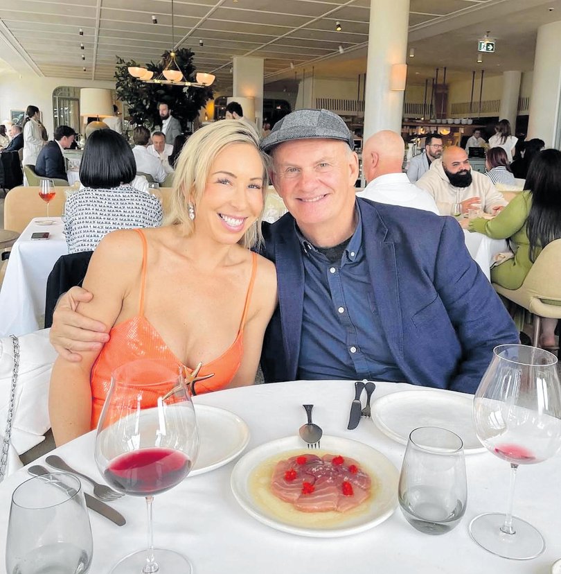 Mark Latham leaves his press conference in Sydney yesterday. Left: Mr Latham with his former partner Nathalie Matthews.