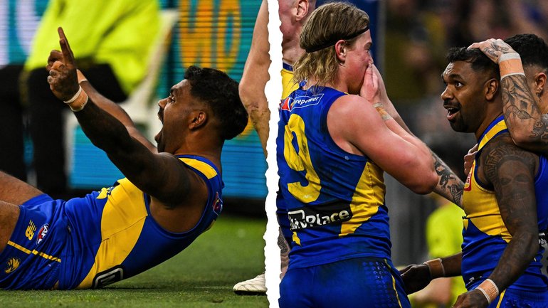 Liam Ryan and Harley Reid after the Goal of the Year contender.