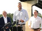 Anthony Albanese and Mark Butler listen to Labor candidate for Leichhardt Matt Smith during the 2025 election campaign.