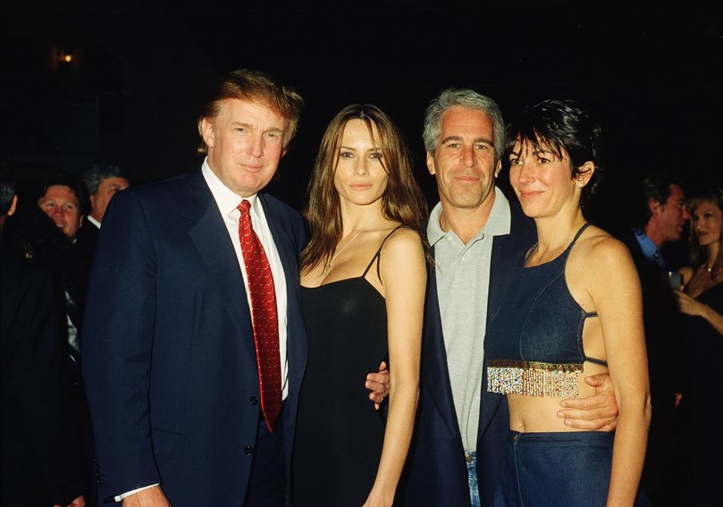 Donald Trump and his then girlfriend Melania, Jeffrey Epstein, and Ghislaine Maxwell pose together at the Mar-a-Lago club in Palm Beach, Florida, on February 12, 2000.