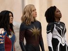 Iman Vellani, Brie Larson and Teyonah Parris in The Marvels.