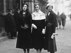 1932:  Three of the Mitford sisters at Lord Stanley of Aldernay's wedding.  From left to right: Unity Mitford; Diana Mitford (Mrs Bryan Guinness, later Lady Diana Mosley) and writer Nancy Mitford.  (Photo by Hulton Archive/Getty Images)