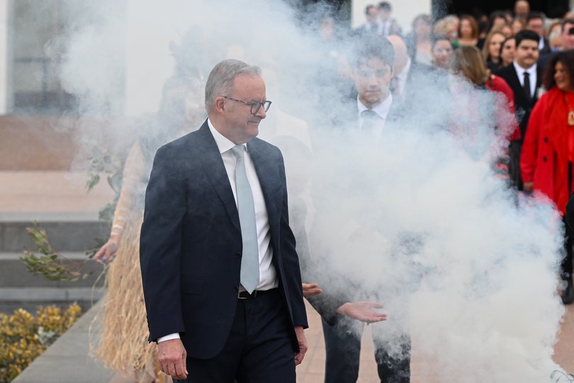 Australian Prime Minister Anthony Albanese attends a smoking ceremony ahead of opening of the 48th Federal Parliament.