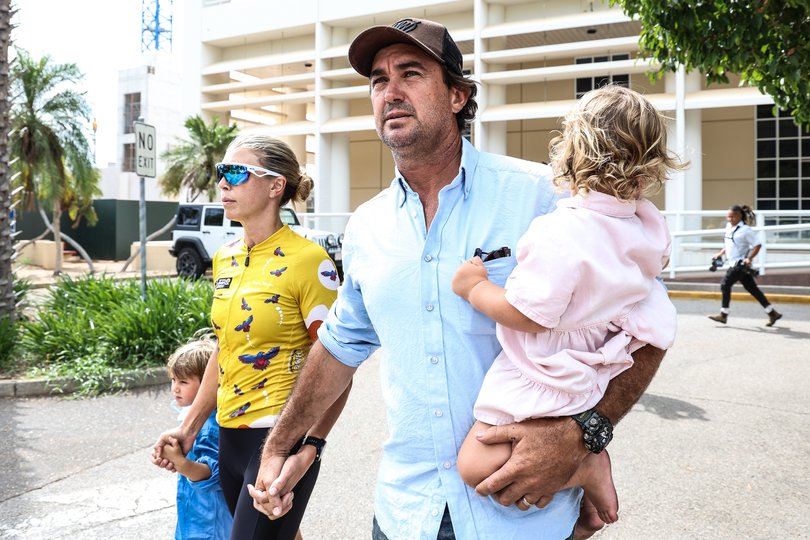 Outback Wrangler star Matt Wright leaves the Supreme Court of the Northern Territory in Darwin with his family.
