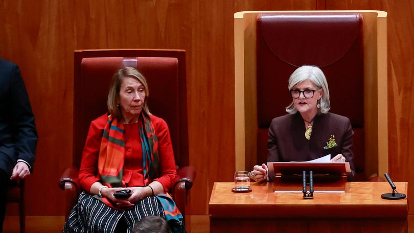 President of the Senate Senator Sue Lines and Governor-General Sam Mostyn address the Senators and members of the 48th Parliament in the Senate Chamber on July 22, 2025.