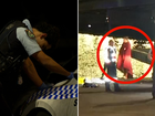 Police are pictured at the scene of the crash on Tuesday night.