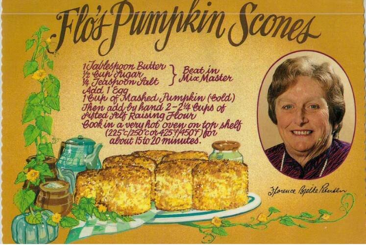 A postcard featuring the recipe for Lady Flo's pumpkin scones. (Flickr: AussieMobs)