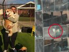 New owner Arron Palmier with Harry, also pictured right at his former home on a balcony.
