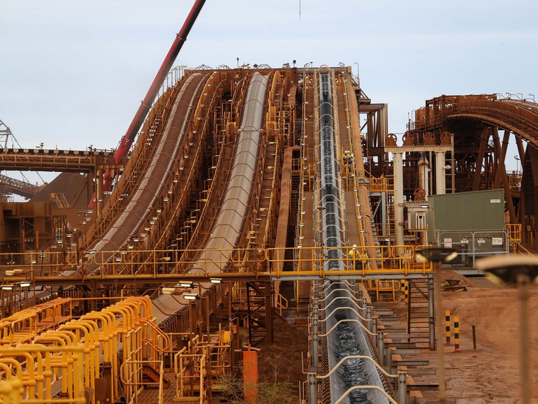 Iron Bridge Magnetite Project: FMG chairman Andrew Forrest and FMG CEO Fiona Hick tour the new Concentrate Handling Facility (CHF) in Port Hedland today as the first load of ore heads off to the stock pile. 

