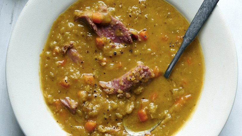 Split pea soup, in New York, Dec. 12, 2018. Whether you use bacon, a ham hock or paprika, Ali Slagle’s recipe for a classic split pea soup is satisfyingly smoky. Food styled by Simon Andrews.