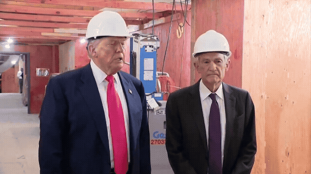 Donald Trump and Jerome Powell’s awkward exchange at the Federal Reserve building site. 