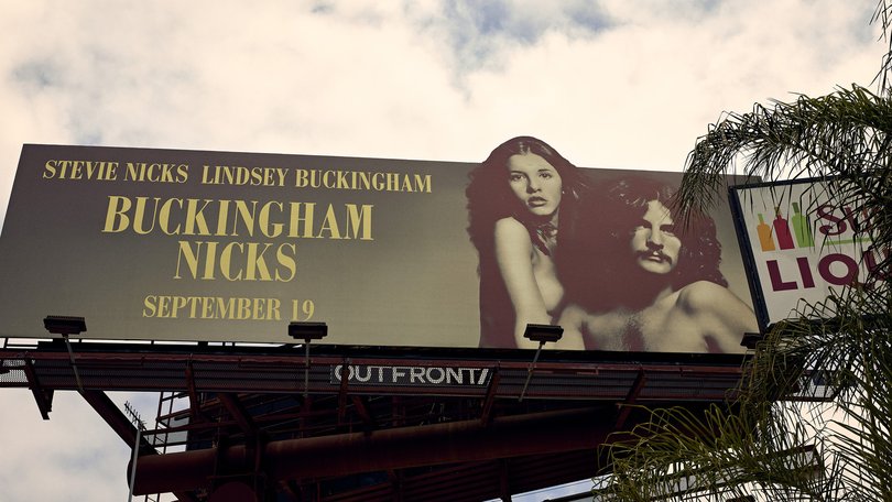 A new billboard over Sunset Boulevard in Los Angeles appears to signal the upcoming rerelease of Stevie Nicks and Lindsey Buckingham's 1973 album Buckingham Nicks.