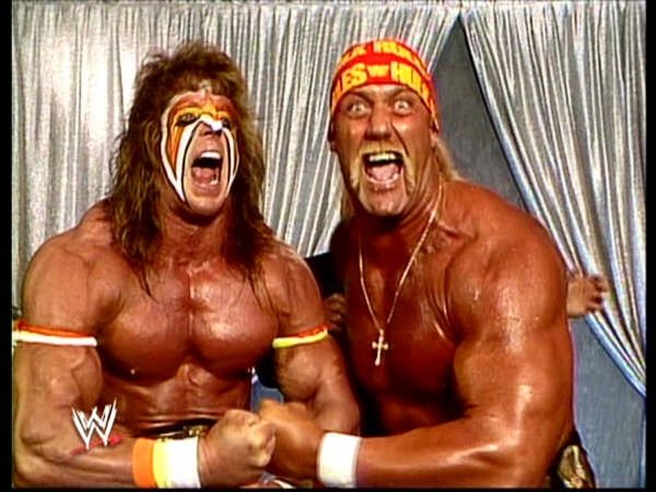 Hogan with fellow WWE wrestler Ultimate Warrior.