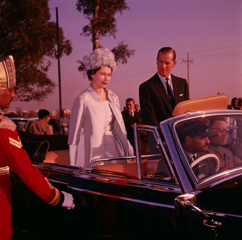 Queen Elizabeth II and Prince Philip in Delhi during a state visit to India, January 21, 1961. 