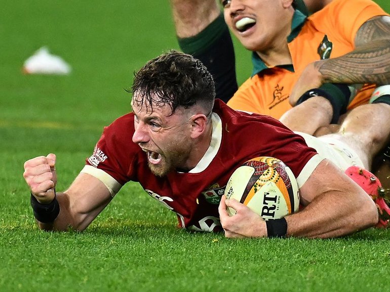 Hugo Keenan scored the Test-winning try for the Lions in the final minute against the Wallabies. (James Ross/AAP PHOTOS)
