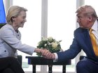 Donald Trump and Ursula von der Leyen shake hands after reaching a US-EU trade deal framework (AP PHOTO)
