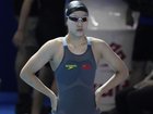 Yu Zidi of China prepares to compete in the women's 200-meter individual medley heat at the World Aquatics Championships in Singapore, Sunday, July 27, 2025.